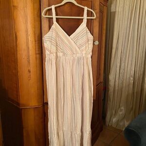 Loft XL Pastel Stripe Cotton Rayon Linen Sleeveless Maxi Dress Empire Waist
